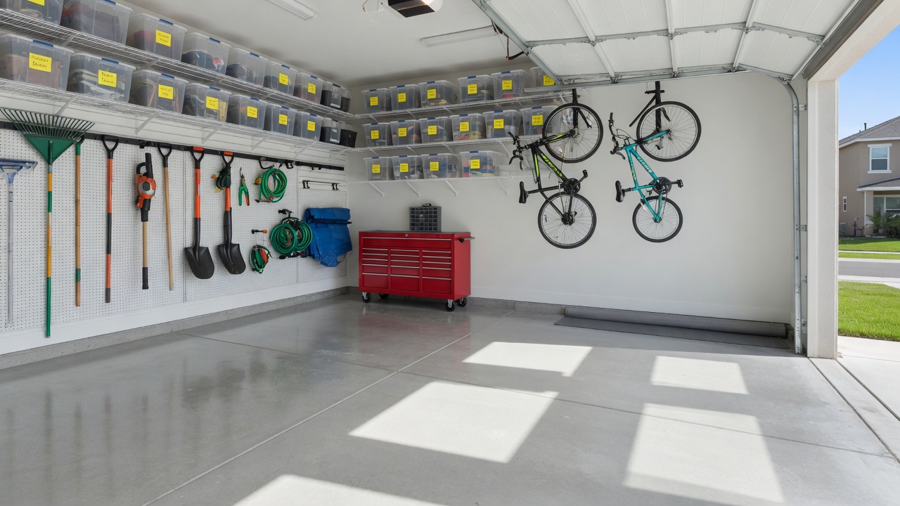 Organized garage with clear parking space after a garage transformation in Cincinnati area