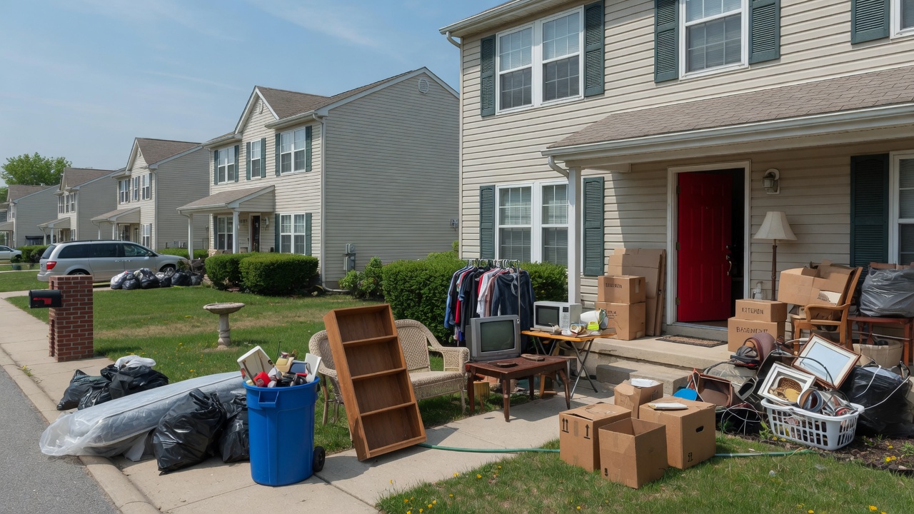 Whole house cleanout near Cincinnati - furniture boxes and household items ready for whole-home removal